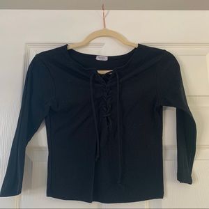Brandy Melville lace up black long sleeve top